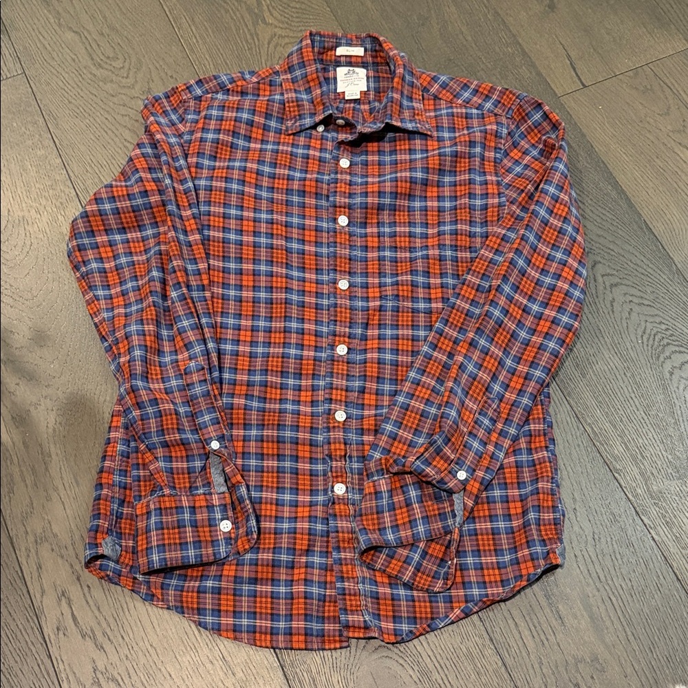 J. Crew Orange and Blue Plaid Button-Down Shirt